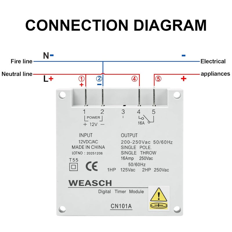 Weasch Timer Switch, CN101A, DC/AC 12V 16Amp, Digital LCD Power Programmable Timer Time Relay Switch, Supports 28 Scheduled Times Daily or Weekly (1) - Image 3